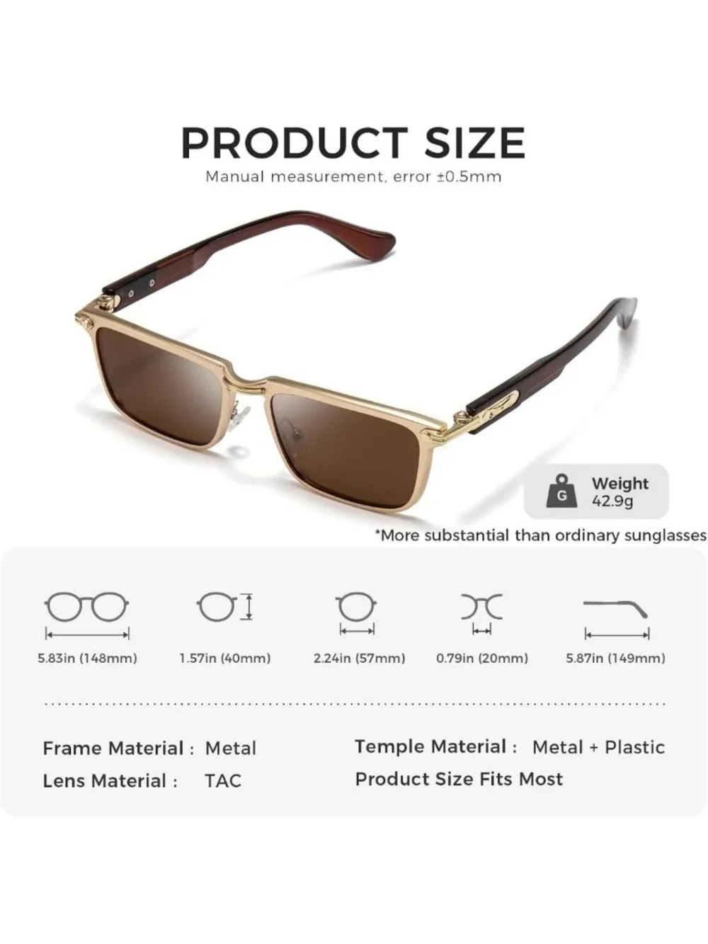 Retro Rectangle Sunglasses for Men | Chunky Square Shades | Polarized UV400